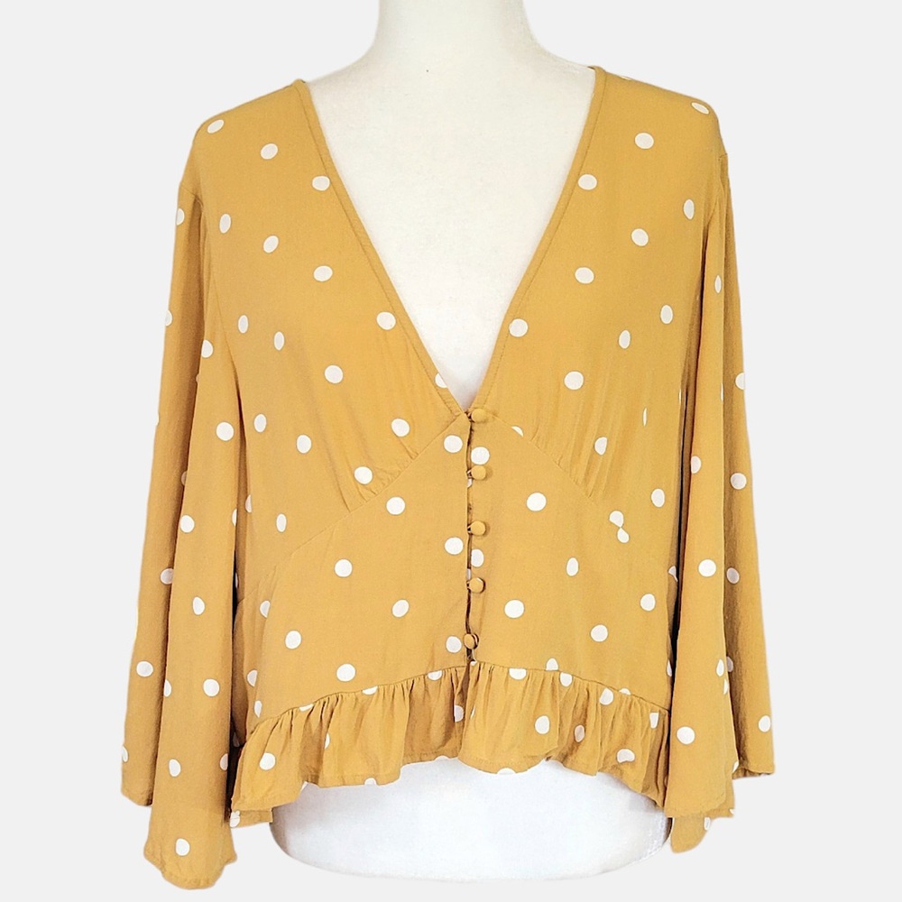 American Eagle Button Front Bell Sleeve Ruffle Hem Boho Top - XXL/18